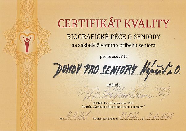 certifikát kvality biografické péče o seniory